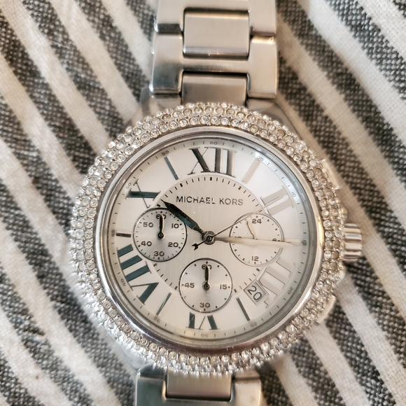 Michael Kors Accessories - Michael Kors Silver Chronograph Watch with Crystal Bezel